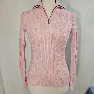 Ralph Lauren Blush Pink Cable Half-Zip Turtleneck Sweater